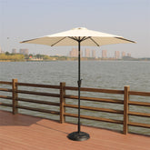 HAOYYE 8.8 Ft Outdoor Aluminum Patio Umbrella with 33 Pound Round Resin Base, Creme Market Umbrella Featuring Push Button Tilt and Crank Lift, UV-Resistant Canopy for Backyard Deck Garden Poolside Shade